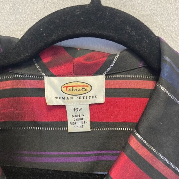 TALBOTS Silk Holiday Blouse Size 16WP 16P Petite Striped Sparkly Button Up Top - Picture 3 of 14